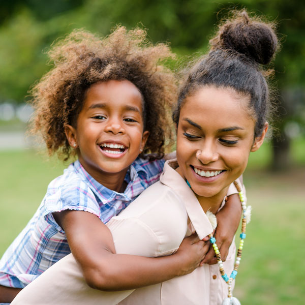 mom and daughter outside